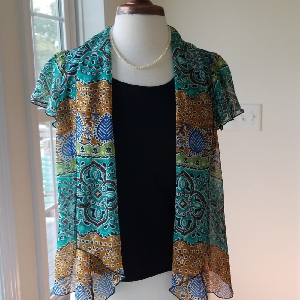 Sara Michelle Boho Print Jacket Over Tank Top. - Picture 3 of 9